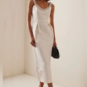 Elegant White Pearl Sleeveless Dress